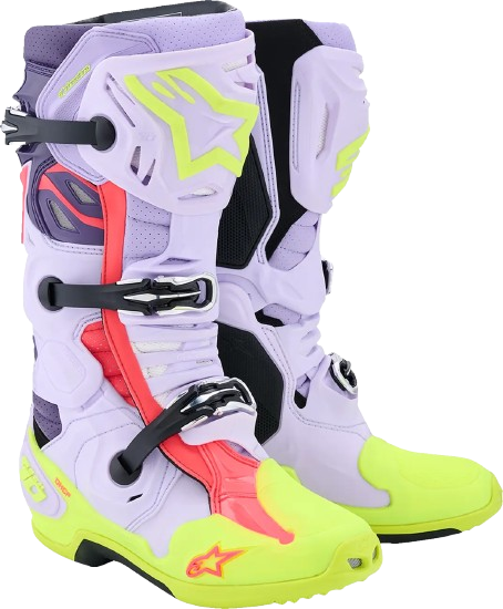Stivali Cross Alpinestars  Tech 10 con sistema di raffreddamento Viola/Fluo