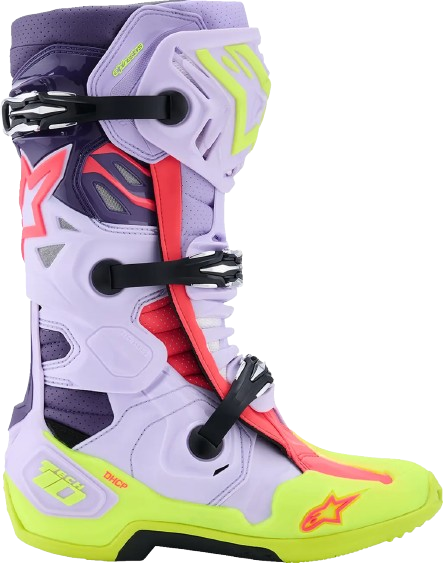 Stivali Cross Alpinestars  Tech 10 con sistema di raffreddamento Viola/Fluo