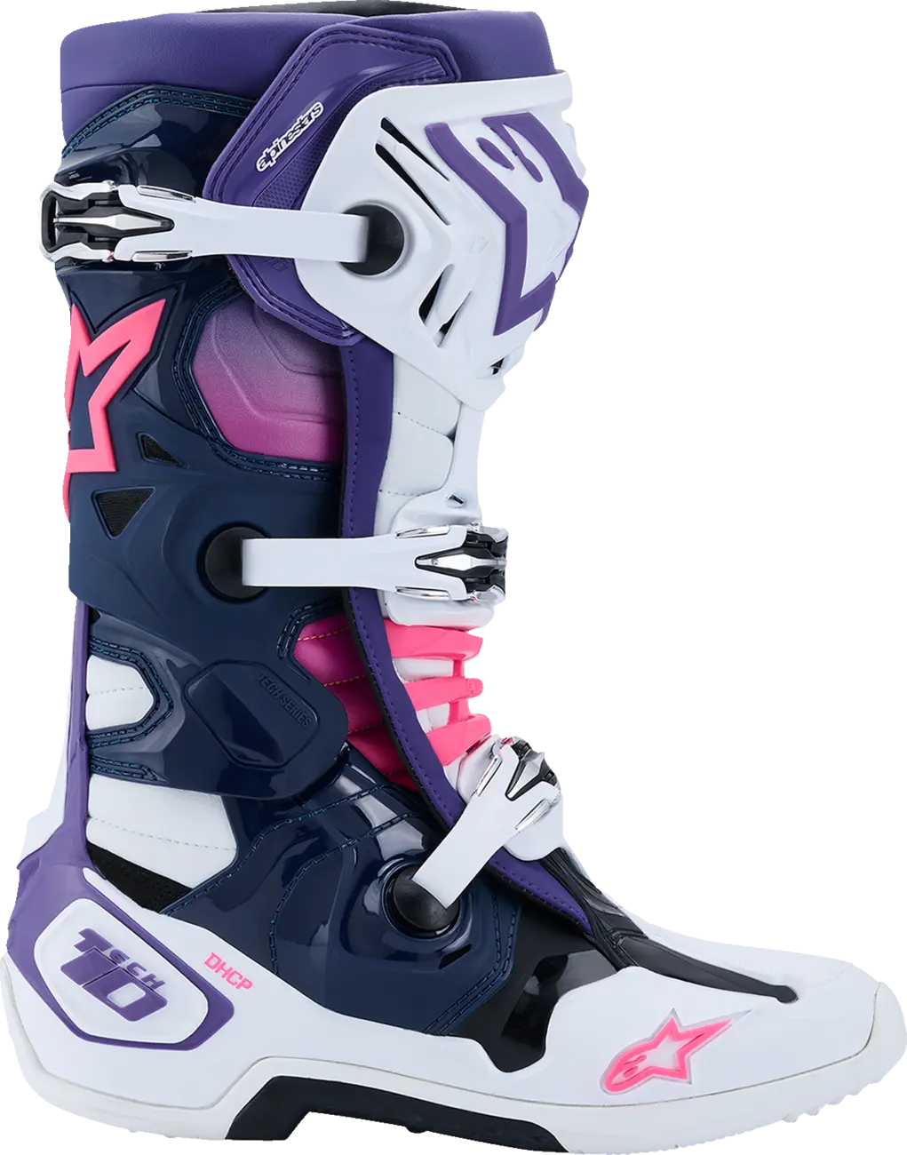 Stivali Cross Alpinestars Tech 10 Bianco, Blu marino, Rosa Fluorescente e Violetto