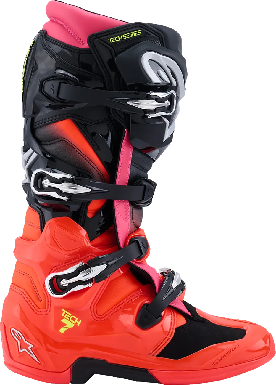 Stivali Cross Alpinestars Tech 7 Nero, Rosso, Rosa Fluorescente