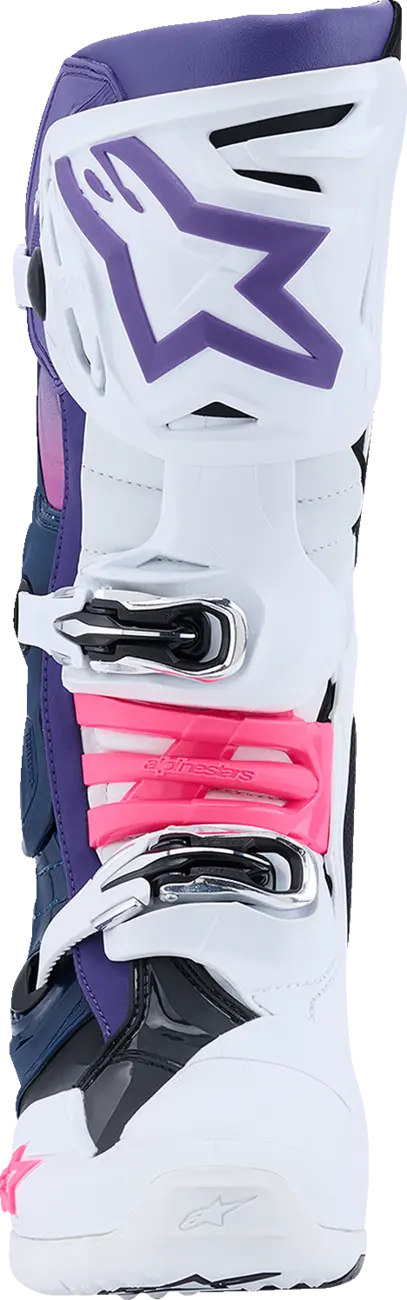Stivali Cross Alpinestars Tech 10 Bianco, Blu marino, Rosa Fluorescente e Violetto