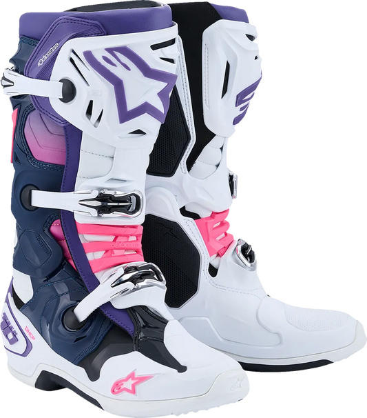 Stivali Cross Alpinestars Tech 10 Bianco, Blu marino, Rosa Fluorescente e Violetto