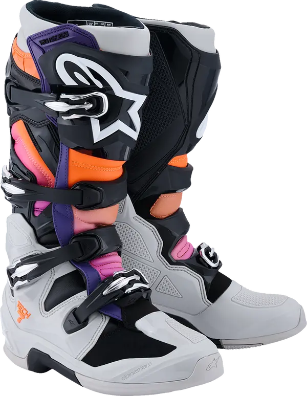 Stivali Cross Alpinestars Tech 7 Nero, Magenta, Arancione fluorescente, Grigio chiaro
