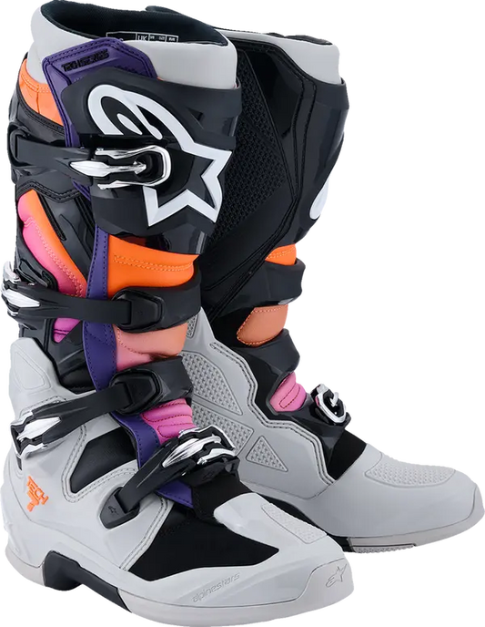 Stivali Cross Alpinestars Tech 7 Nero, Magenta, Arancione fluorescente, Grigio chiaro