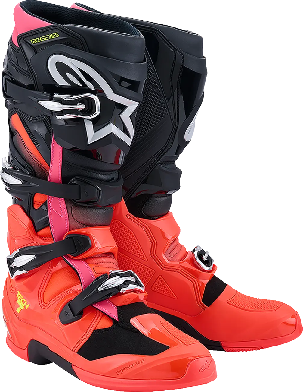 Stivali Cross Alpinestars Tech 7 Nero, Rosso, Rosa Fluorescente