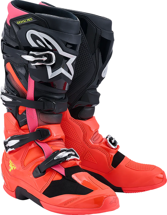 Stivali Cross Alpinestars Tech 7 Nero, Rosso, Rosa Fluorescente