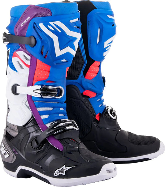 Stivali Cross Alpinestars Tech 10 con sistema di raffreddamento Nero, Blu, Bianco